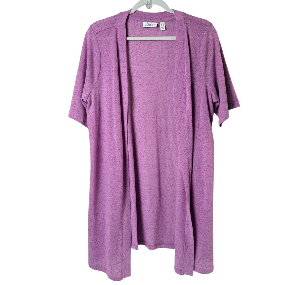 Denim & Co Essentials Cardigan Womens L Purple Short Sleeve Open Front A649627